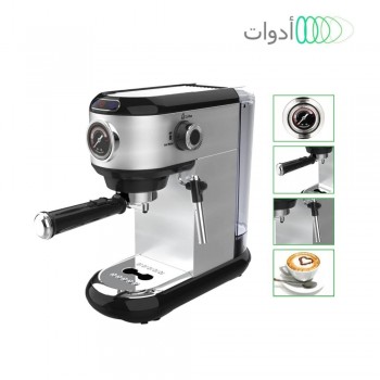 ماكينة تحضير قهوة اسبريسو و كابتشينو و لاتيه مع تبخير الحليب  لون فضي DLC-CM7318